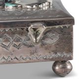 John Hoskie and Eddie Beyuka Silver Box with Inlaid Shalako