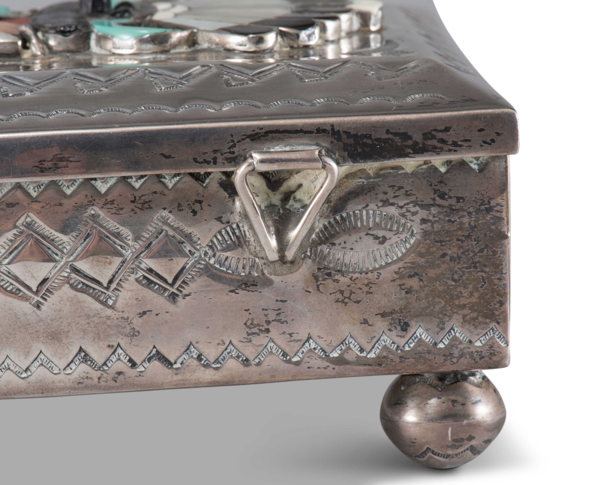 John Hoskie and Eddie Beyuka Silver Box with Inlaid Shalako