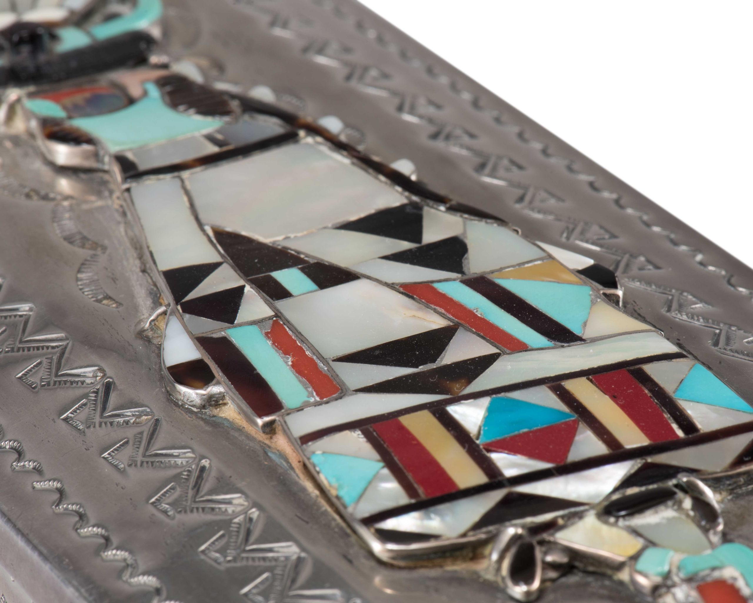 John Hoskie and Eddie Beyuka Silver Box with Inlaid Shalako