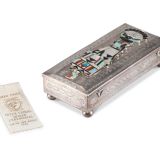 John Hoskie and Eddie Beyuka Silver Box with Inlaid Shalako