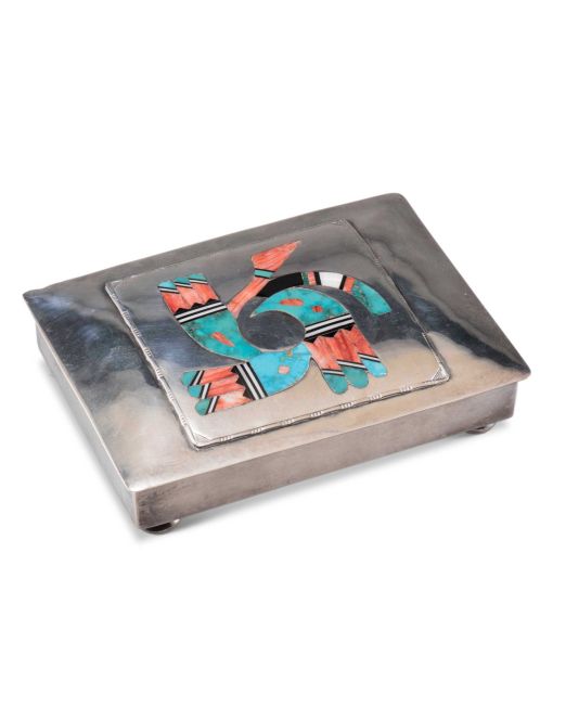 Navajo Silver Box with Zuni Inlay