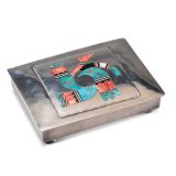 Navajo Silver Box with Zuni Inlay