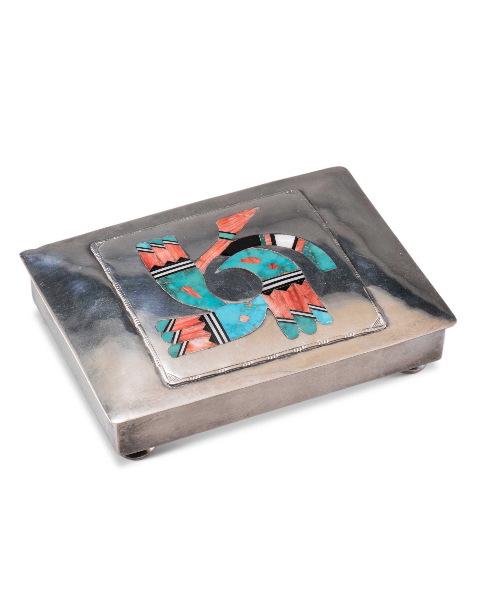 Navajo Silver Box with Zuni Inlay