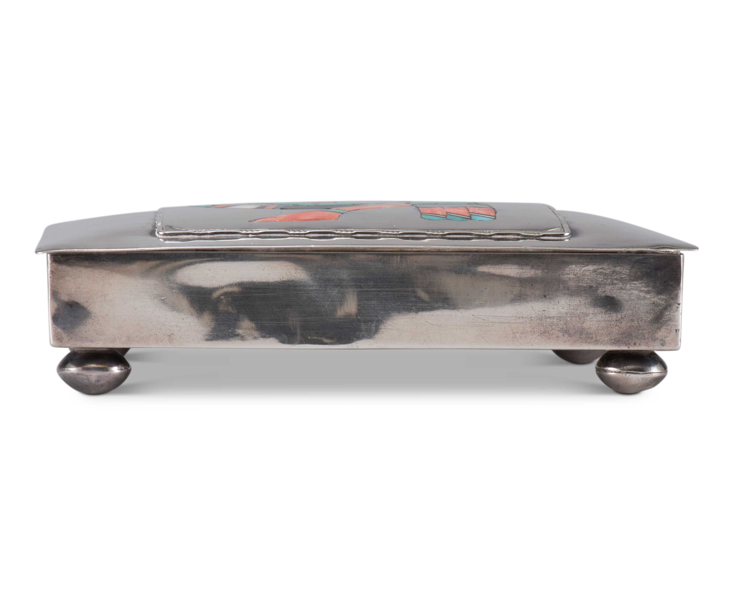 Navajo Silver Box with Zuni Inlay