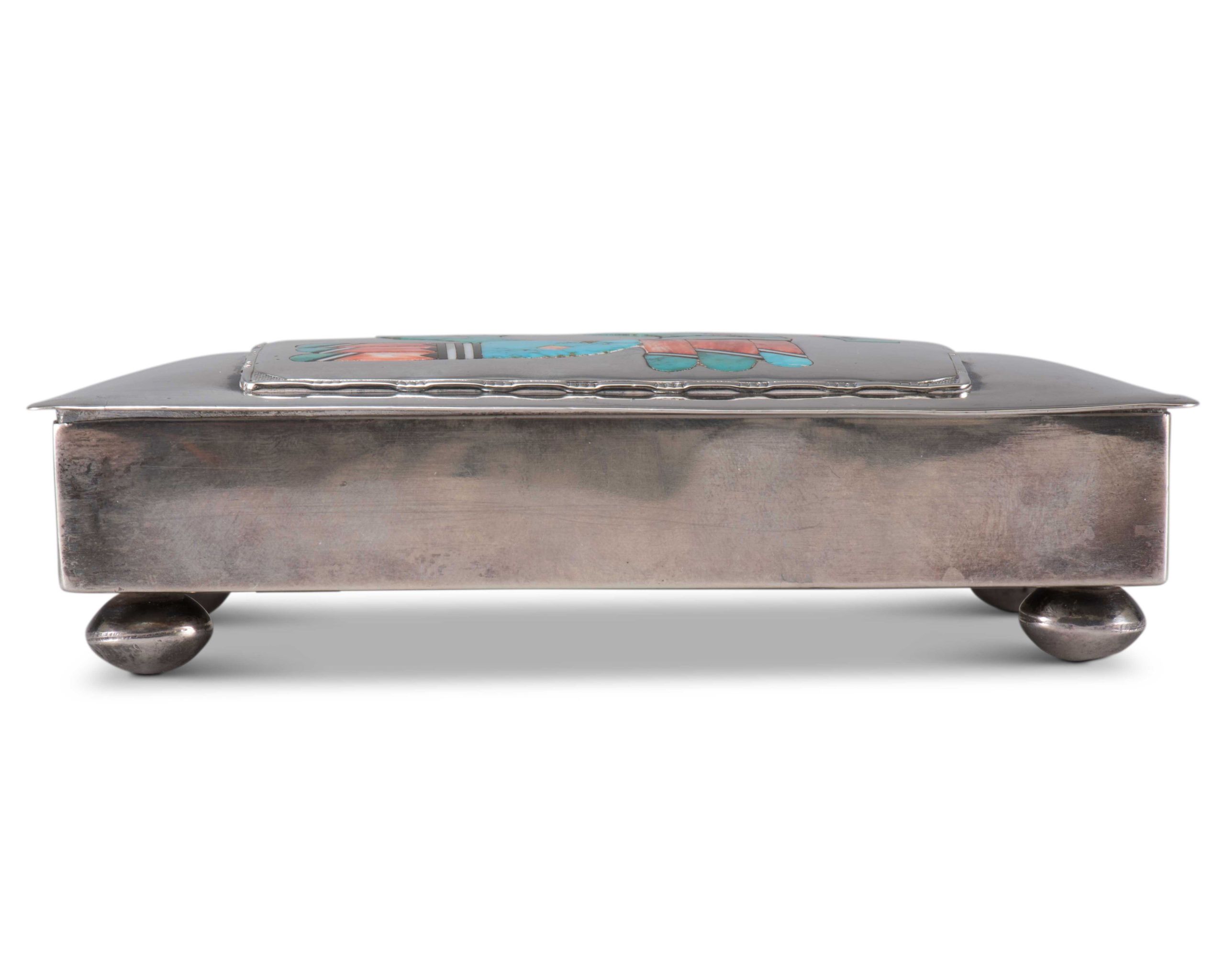 Navajo Silver Box with Zuni Inlay