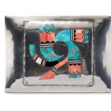 Navajo Silver Box with Zuni Inlay