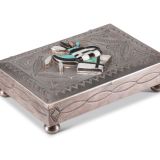 Navajo Silver Box with Zuni Inlaid One Horn Katsina