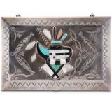 Navajo Silver Box with Zuni Inlaid One Horn Katsina
