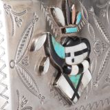 Navajo Silver Box with Zuni Inlaid One Horn Katsina