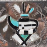 Navajo Silver Box with Zuni Inlaid One Horn Katsina
