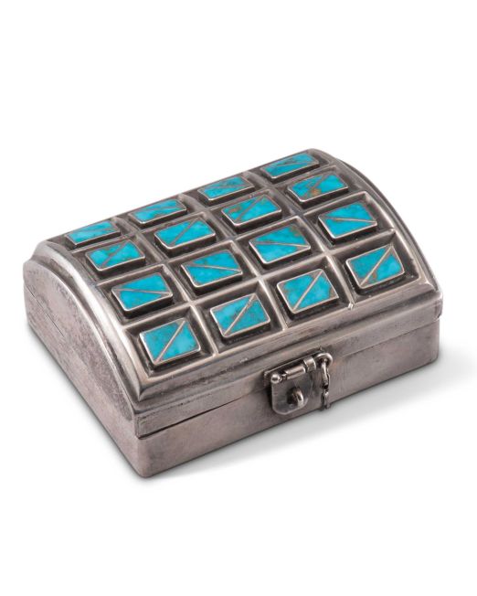 Roger Skeet Sr. and Lambert Homer Jr. Silver Box with Blue Gem Turquoise Zuni Inlay
