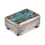 Navajo Silver Box with Zuni Blue Gem Turquoise Inlay