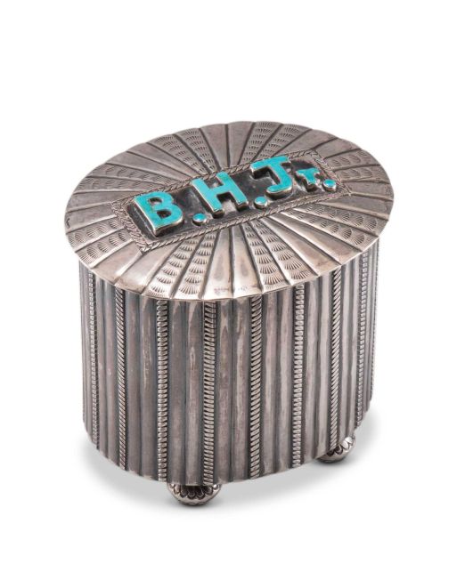Navajo Silver Humidor with Inlaid Turquoise Monogram