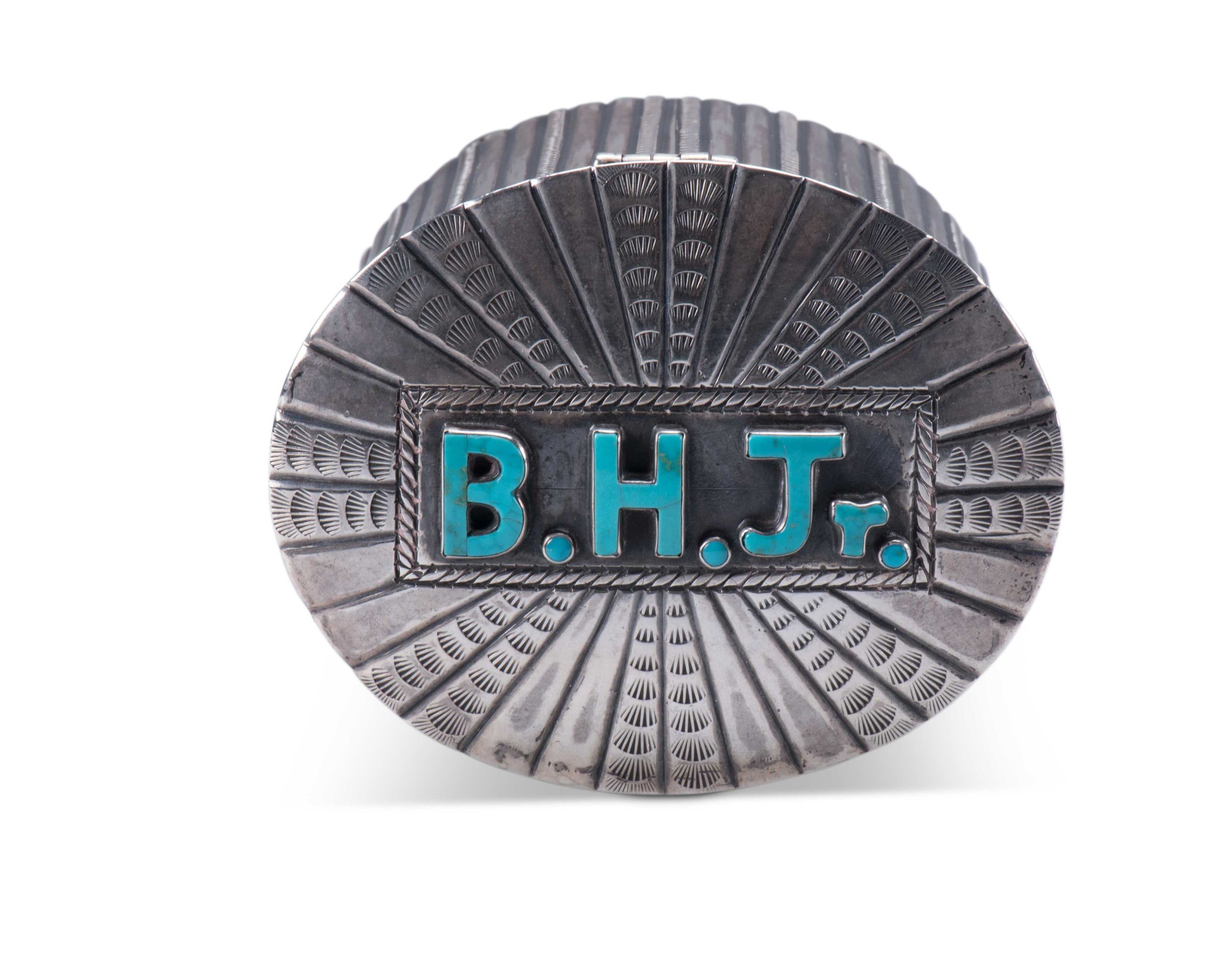 Navajo Silver Humidor with Inlaid Turquoise Monogram