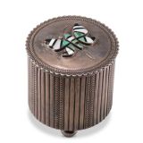 Navajo Silver Cylinder with Zuni Inlaid Butterfly