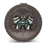 Navajo Silver Cylinder with Zuni Inlaid Butterfly