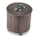 Navajo Silver Cylinder with Zuni Inlaid Butterfly