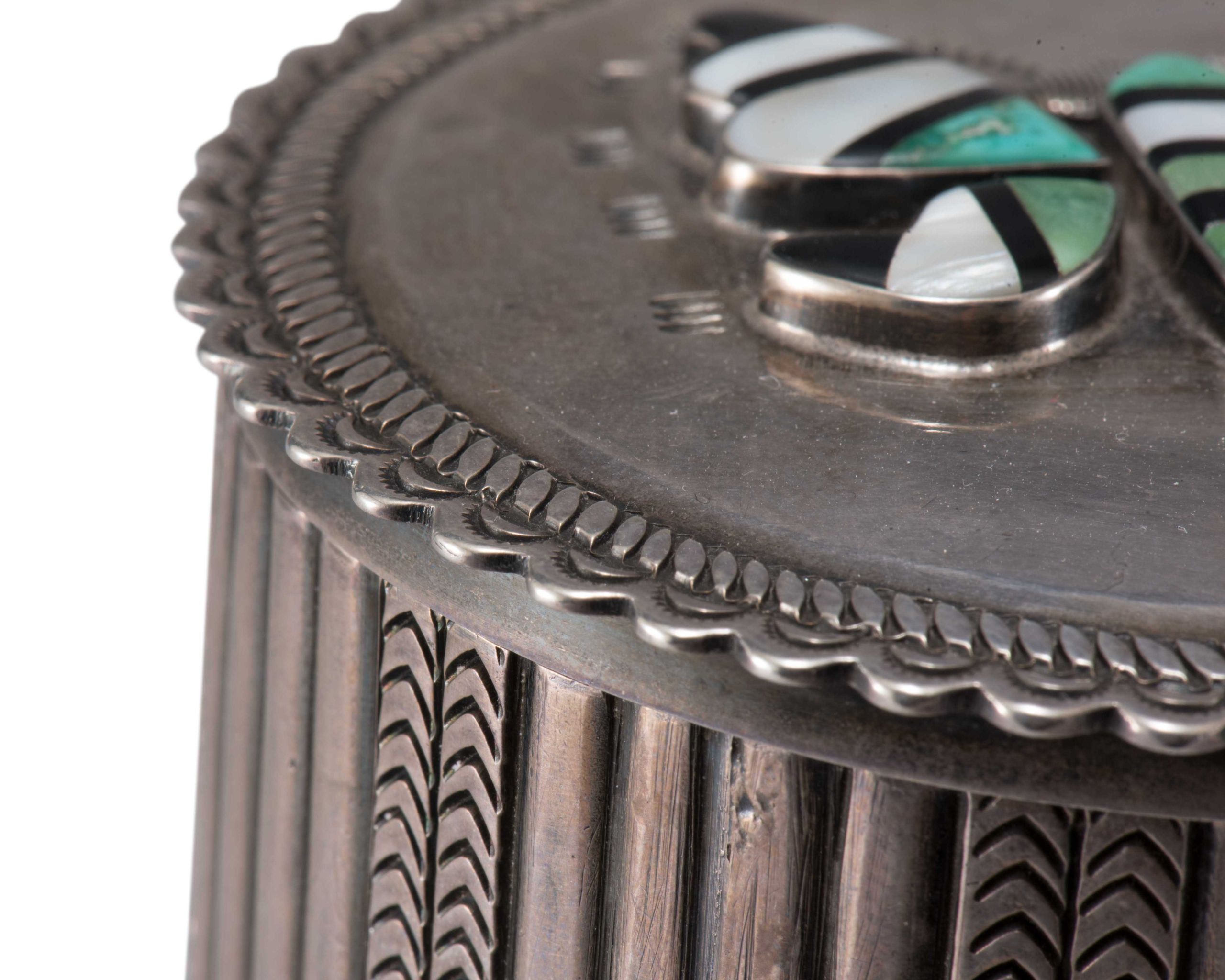 Navajo Silver Cylinder with Zuni Inlaid Butterfly