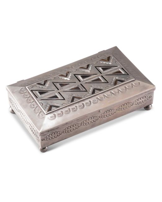 Sam Begay and Bernard Homer Silver Box with Geometric Inlay