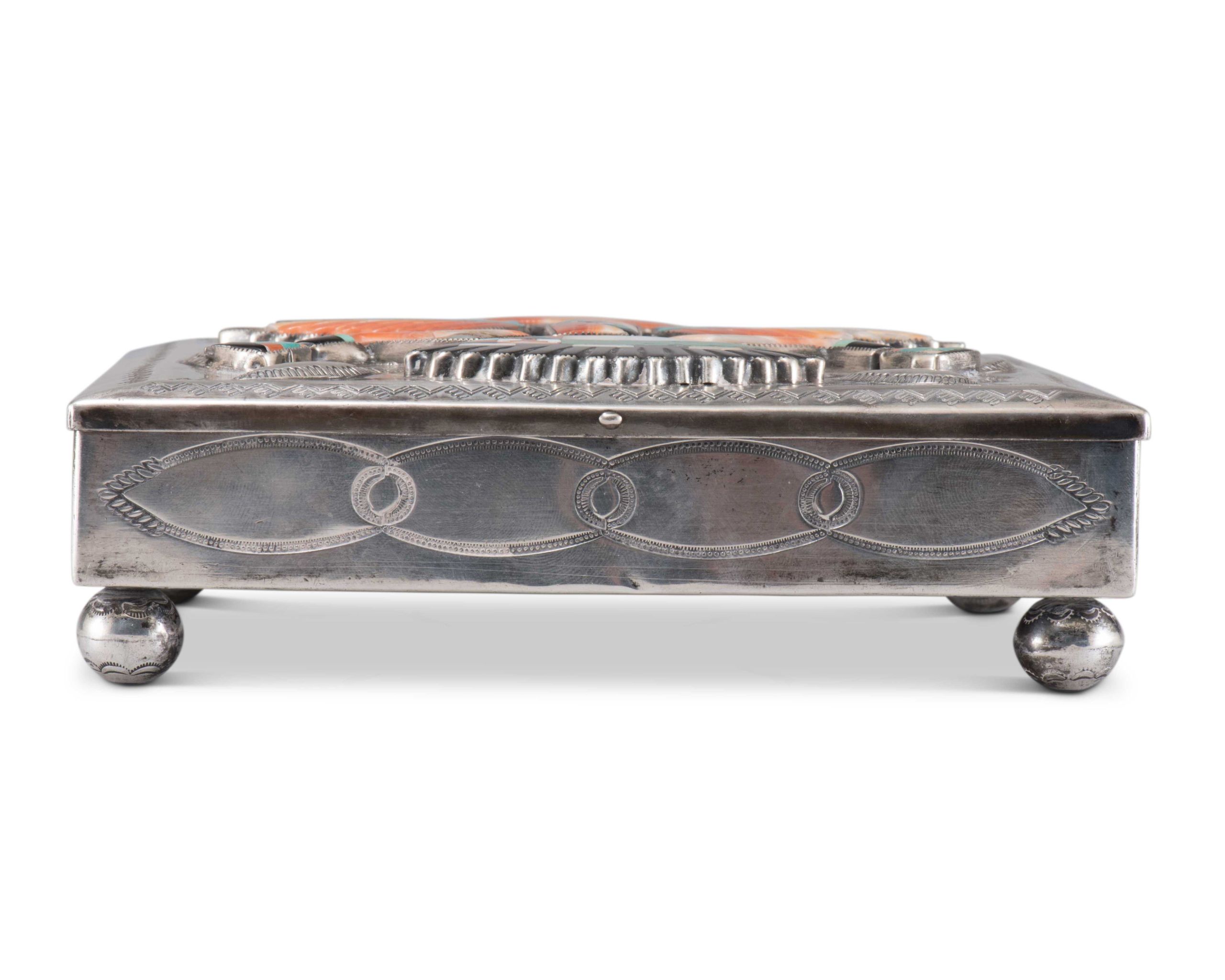 Navajo Silver Box with Zuni Knifewing Man