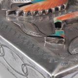 Navajo Silver Box with Zuni Knifewing Man