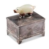 Navajo Silver Box with Leekya Deyuse Bear Fetish Carving