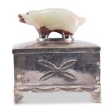 Navajo Silver Box with Leekya Deyuse Bear Fetish Carving