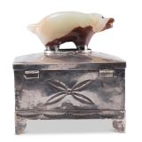 Navajo Silver Box with Leekya Deyuse Bear Fetish Carving