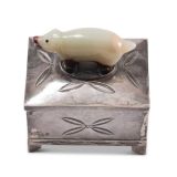 Navajo Silver Box with Leekya Deyuse Bear Fetish Carving