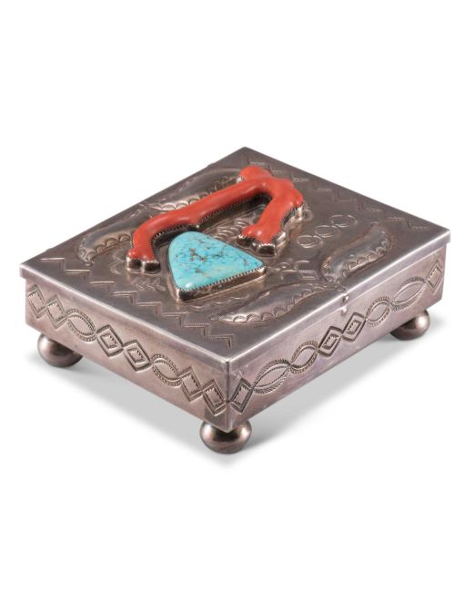 Navajo Box with Turquoise and Coral
