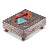 Navajo Box with Turquoise and Coral