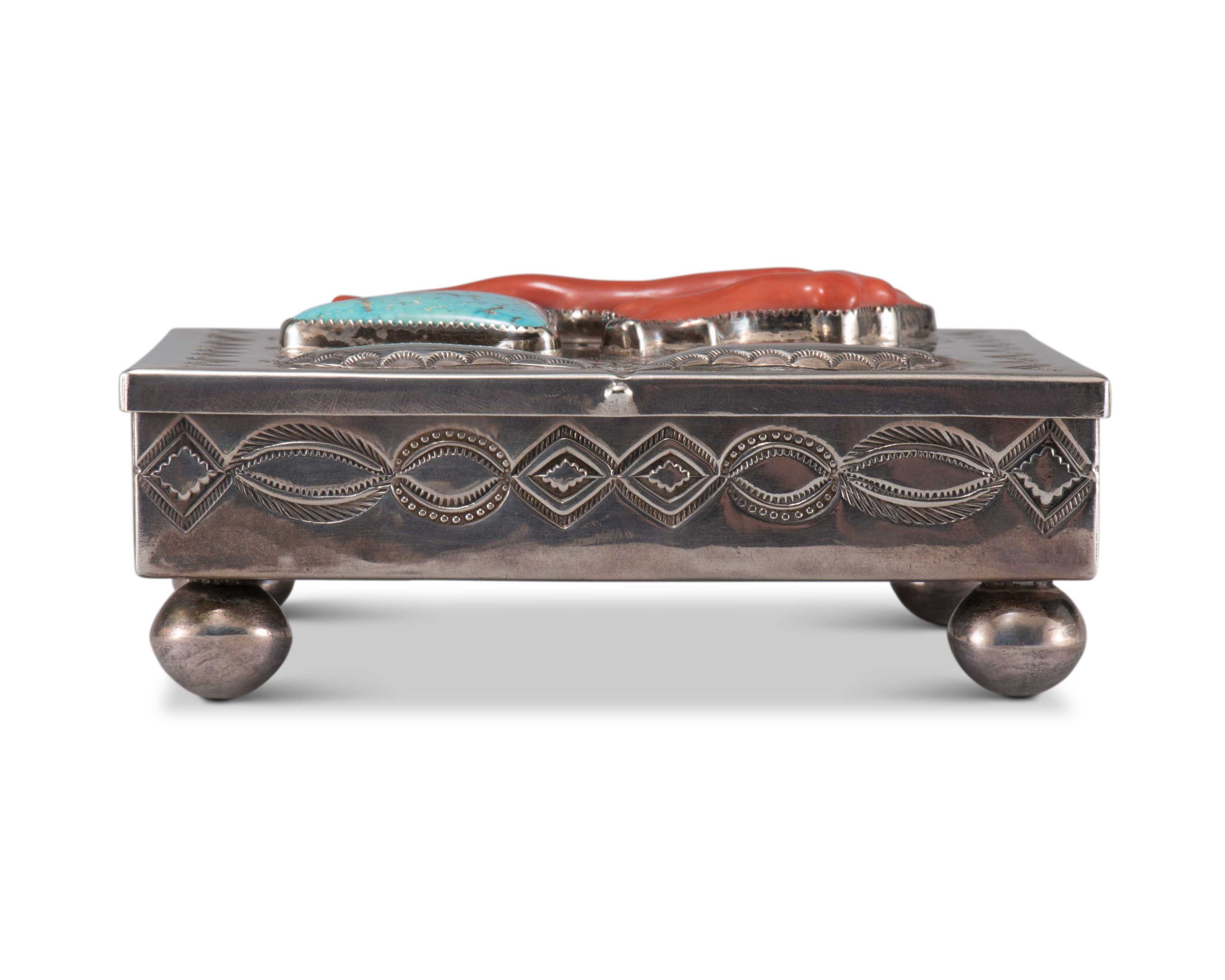 Navajo Box with Turquoise and Coral
