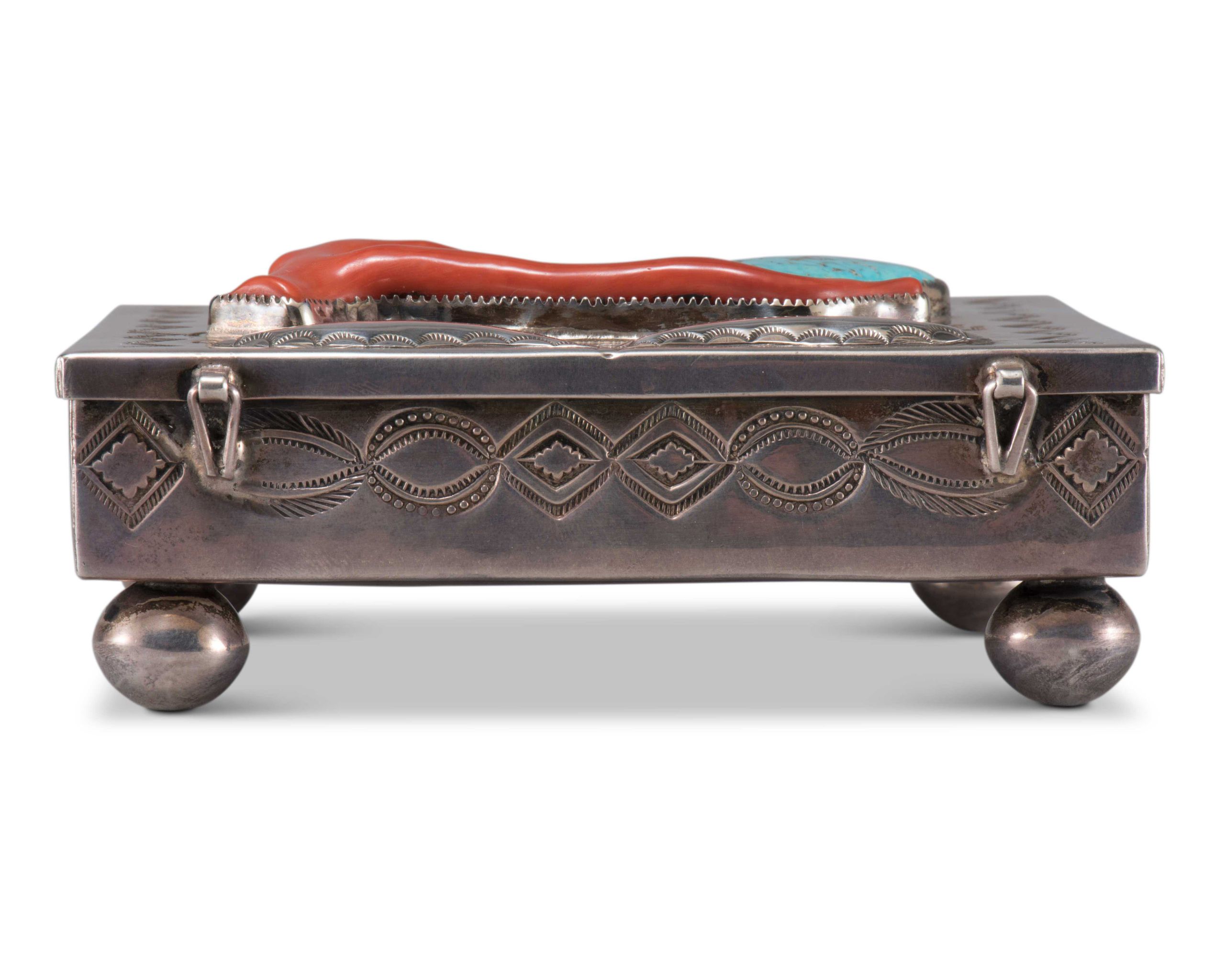 Navajo Box with Turquoise and Coral