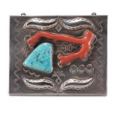 Navajo Box with Turquoise and Coral