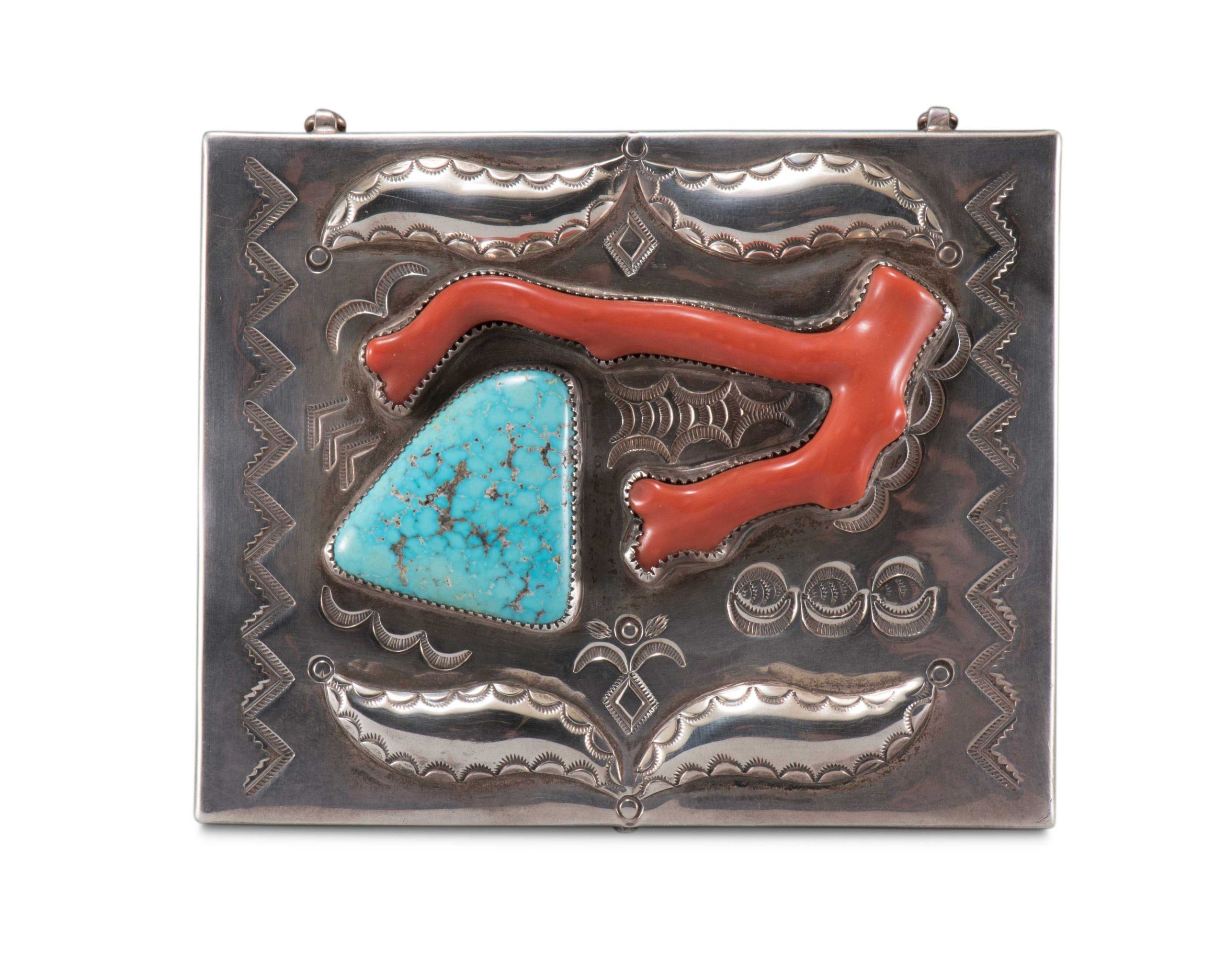 Navajo Box with Turquoise and Coral