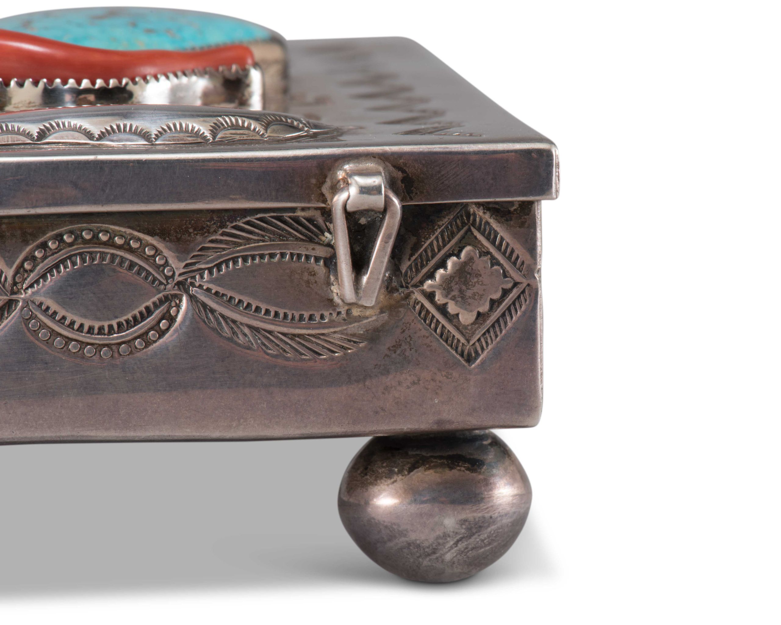 Navajo Box with Turquoise and Coral