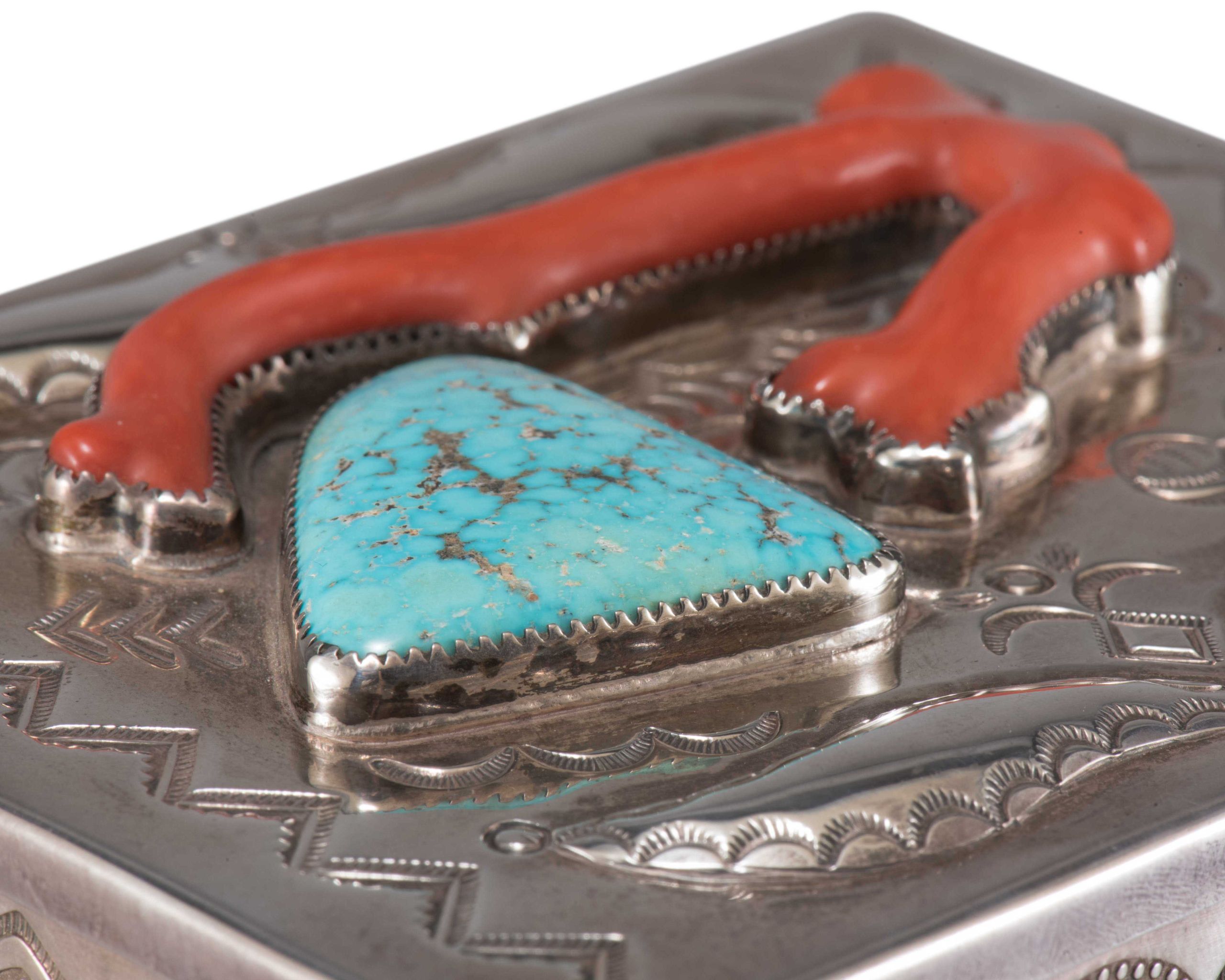 Navajo Box with Turquoise and Coral
