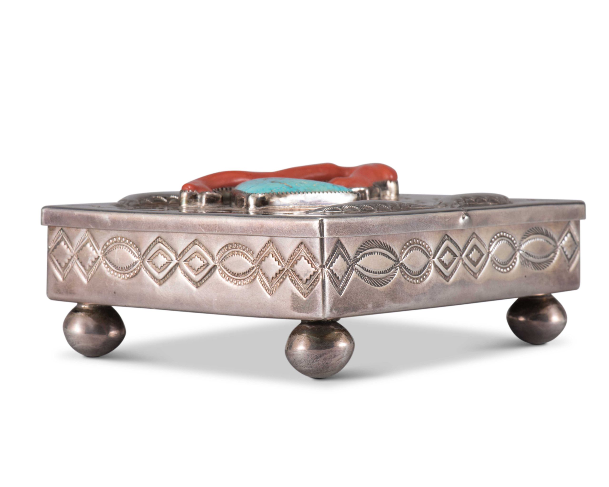 Navajo Box with Turquoise and Coral
