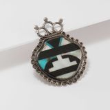 Vintage Zuni Inlay Pottery Pin with Silverwork Circa 1930s-40s