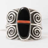 Carol Krena Coral and Black Jade Wide Cuff