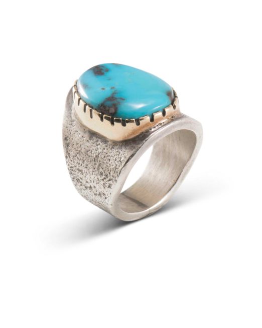 Vernon Begaye Bisbee Turquoise Ring with 14kt Gold Bezel