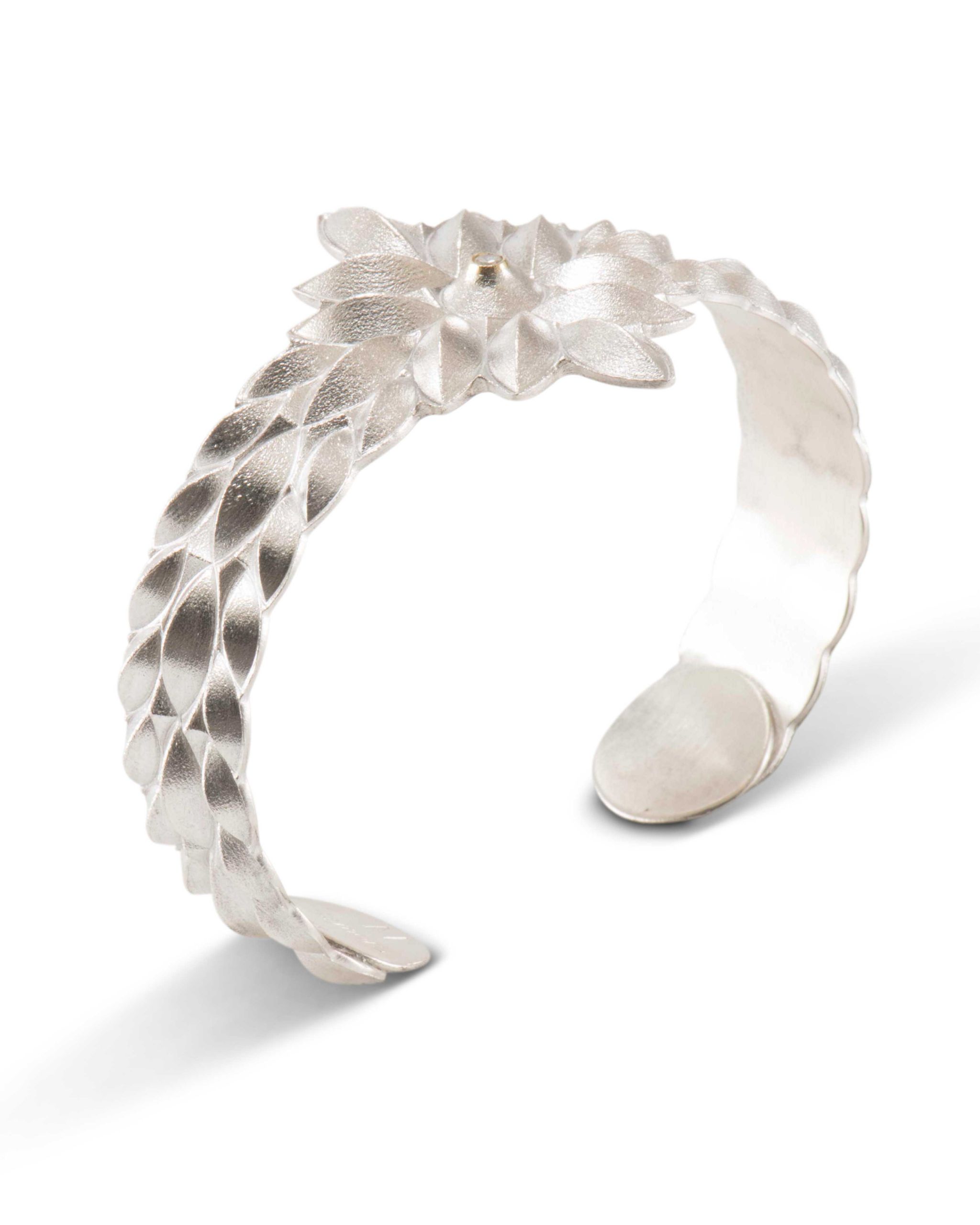 Maria Samora Matte Silver Sweet Pea Bud Cuff with Diamond