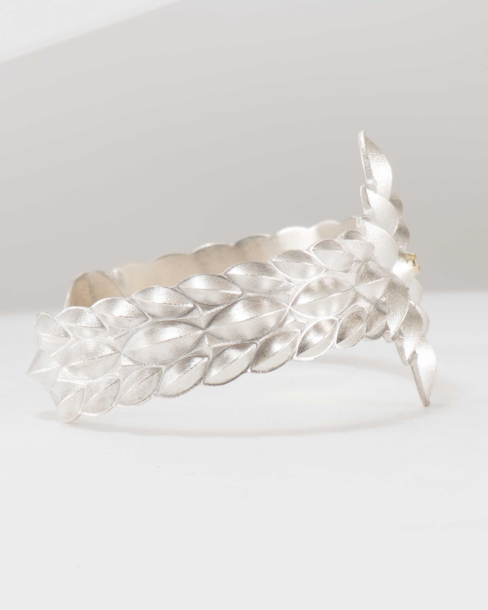 Maria Samora Matte Silver Sweet Pea Bud Cuff with Diamond