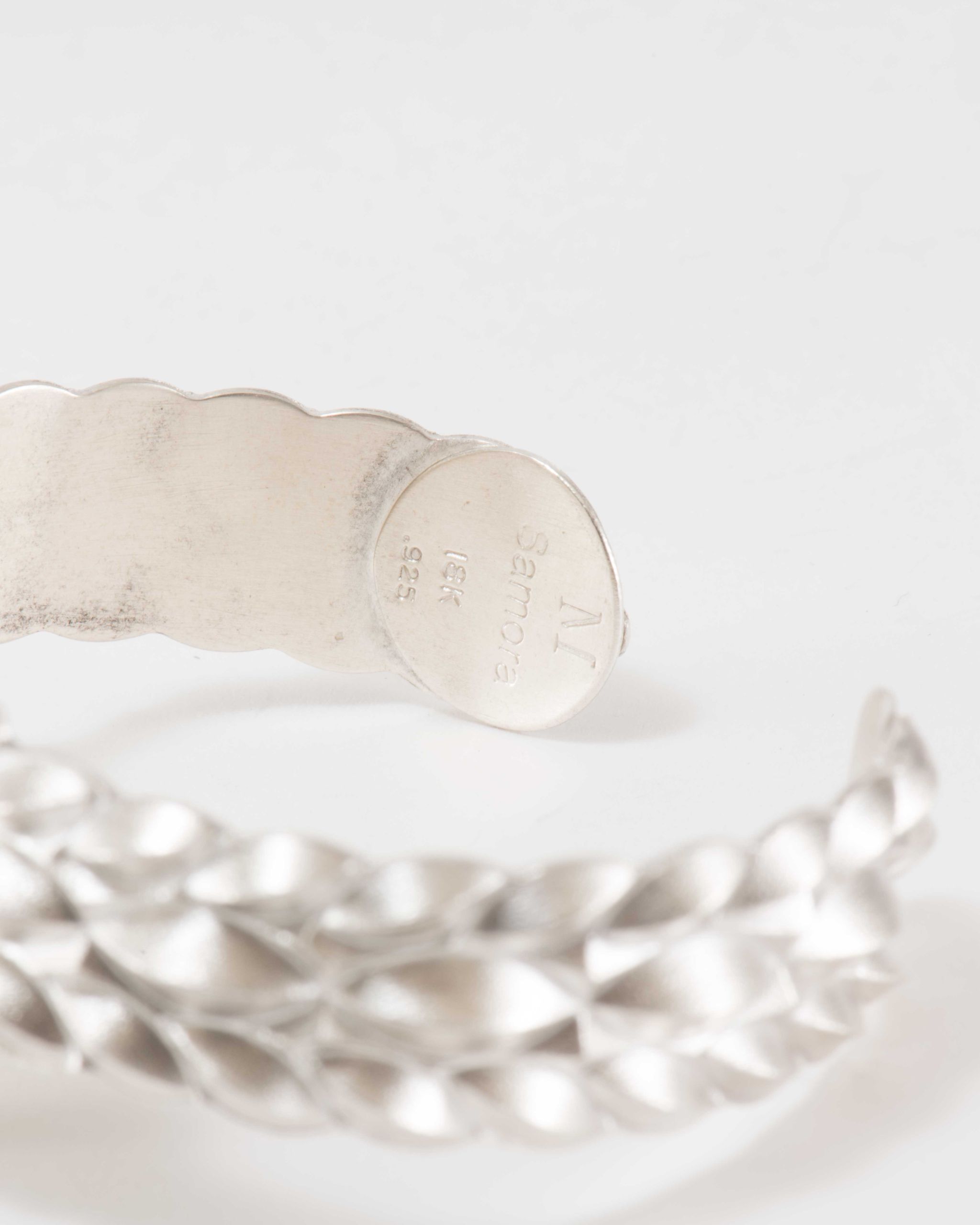 Maria Samora Matte Silver Sweet Pea Bud Cuff with Diamond