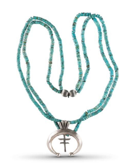 Mike Bird-Romero Turquoise Beaded Necklace with Naja Pendant
