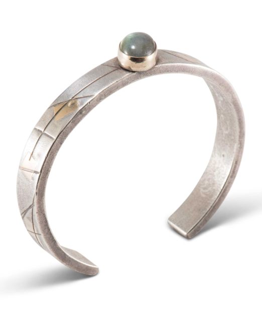 Shawn Bluejacket Sterling Silver and 14k Gold Cuff with Serpentine