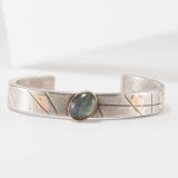 Shawn Bluejacket Sterling Silver and 14k Gold Cuff with Serpentine