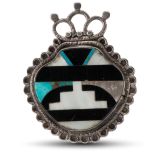 Vintage Zuni Inlay Pottery Pin with Silverwork Circa 1930s-40s