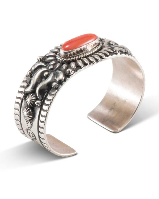 Darryl Becenti Sterling Silver Cuff with Coral