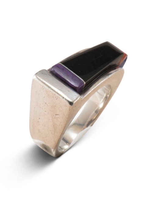 Ted Charveze Inlay Ring with Black Jade, Coral, Lapis, and Sugilite